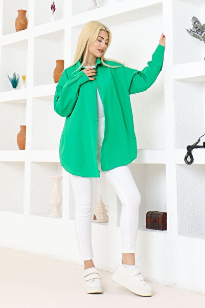 FATELLA Нефті Зелена Oversize Лляна Сорочка - Зручний Крій, Однотонна