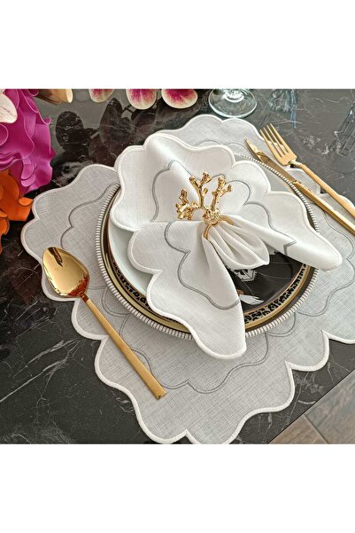 LASETU 2 броя екрю и мраморно сребро - сребърни детайли, неплъзгаща се тъкан, американски сервиз