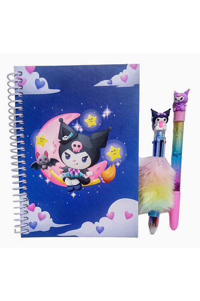 izmir yazici servis Kuromi Spiral Checkered Hard Cover School Notebook 100 Sheets 16X22 Cmplush Pen and Water Pen Gift