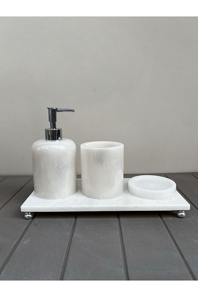 ege gross 4-Piece White Silver Bathroom Set - 100% Natural Marble