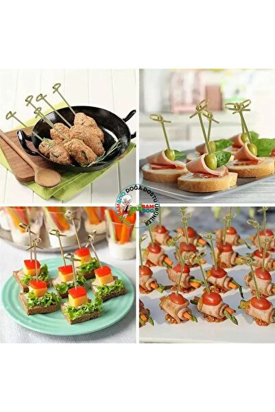 BAMBAMBOO Kokteyl Kürdanı, Bambu Pasta Kürdanı, Hamburger Kürdanı - 50 Adet 1...