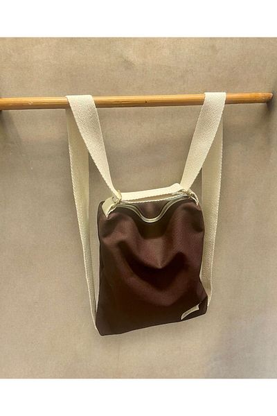 Nuggita Μπορεί να είναι υφαντό ύφασμα καμβά με φερμουάρ ώμου και σακίδιο πλάτης - Καφέ χρώμα