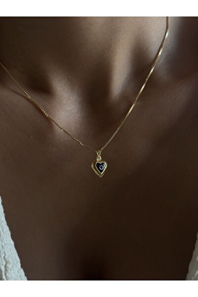 Sade Accessory Küp Zincirli Kalpli Nazar Kolye