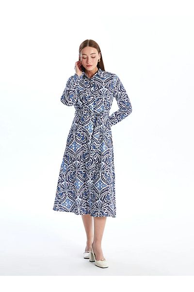 LC Waikiki LCWAIKIKI Classic Patterned Long Sleeve Women's Shirt Dress