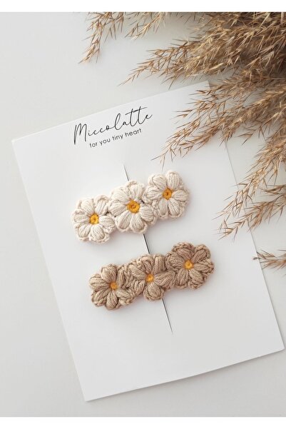 Miccolatte Baby and Child 2-Piece Hand Knitted Natural Floral Snap-on Buckle