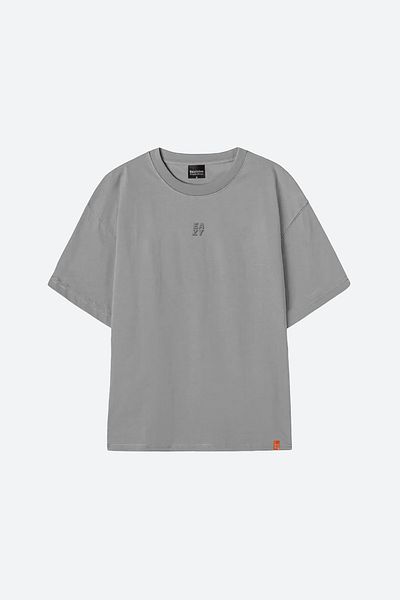 Eazy Co Unisex Stone Gray Extra Oversize Embossed Printed Short Sleeve T-shirt