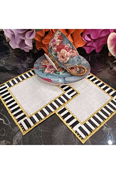 LASETU Pip studio  desenli siyah ve beyaz renk kahve yanı ve kokteyl peçetesi 2 adet