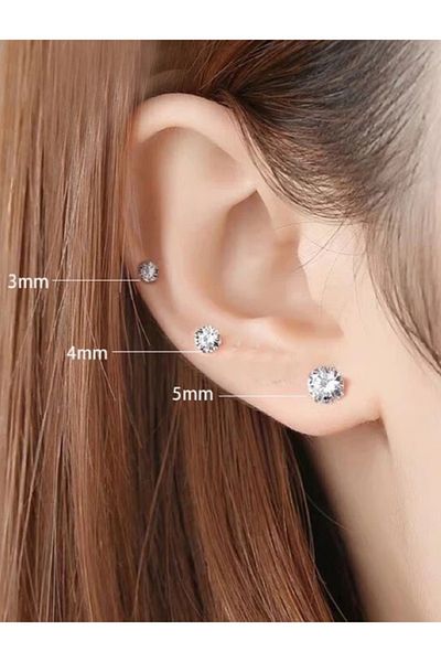 MAZEN 3 pieces of 3 different sizes steel single earrings silver color hypoallergenic