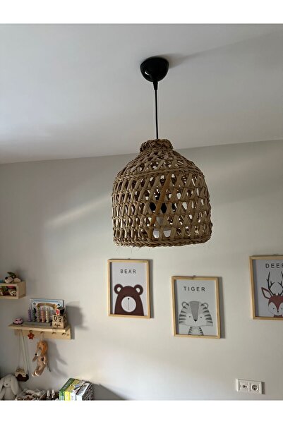 Süs Dükkanı Hasır Bambu Avize Modeli Çocuk Odası Dekorasyonu Duy Dahil( Siyah )