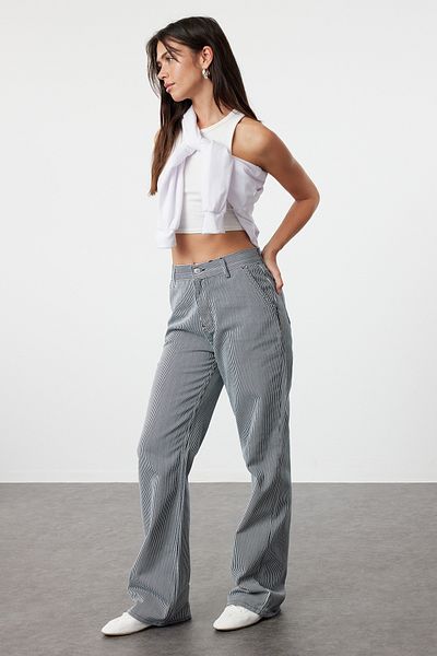 Trendyol Collection Magas derekú csíkos széles lábú farmernadrág - TWOAW25JE00020 színű