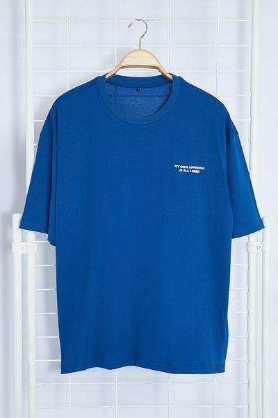 Trendyol Collection Indigo Printed Oversize Cotton T-Shirt - TMNSS24TS00014