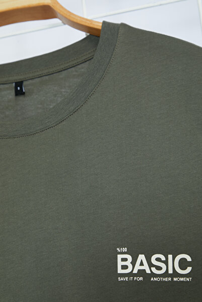 Trendyol Collection Oversize khaki šedé tričko Crew Neck Slogan - TMNSS23TS00263
