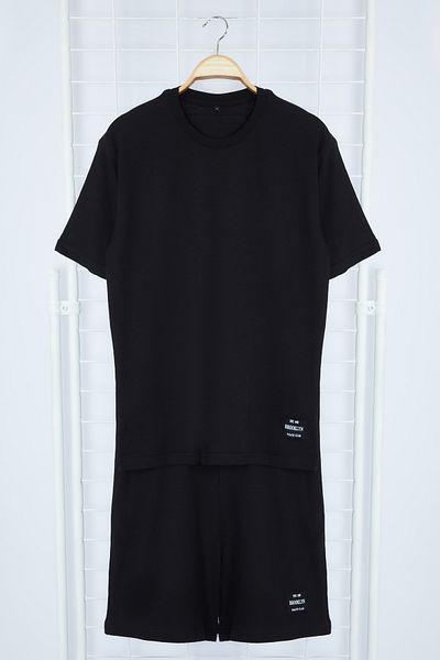 Trendyol Collection Relaxed Fit Black Tracksuit Set - Textured Text Printed 100% Cotton Tmnss23Em00006