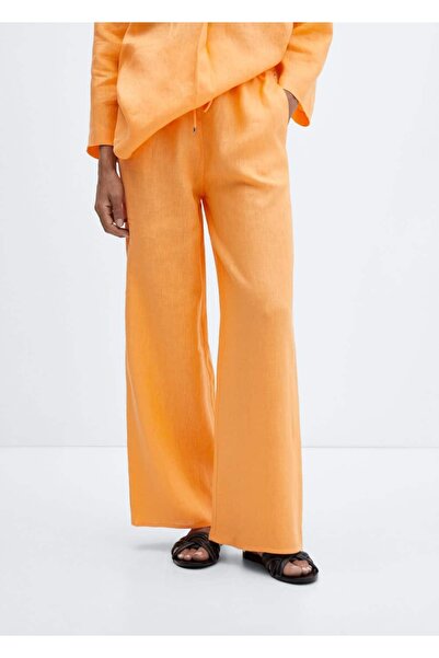 MANGO Woman Keten karışımlı beli elastik pantolon