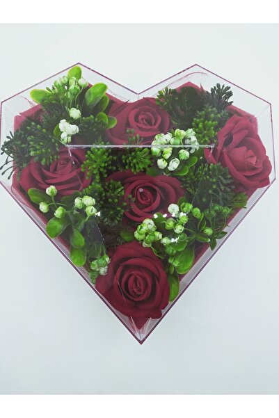 Artificial Red Rose Arrangement Heart Mica Gift Box , Valentine's Day Gift Box-lw