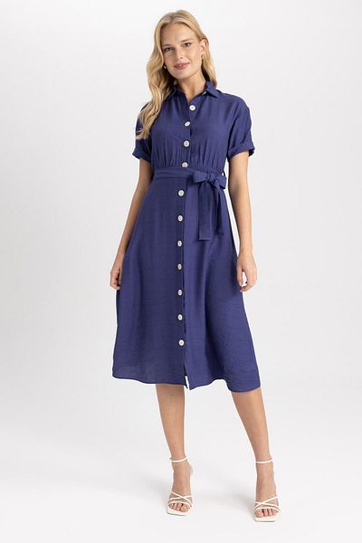 DeFacto Lines Look Shirt galléros midi ruha - rövid ujjú U6943az23sm