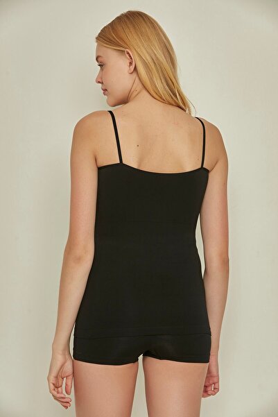 C&City C15011 Black Seamless Thin Strap Ripped Tank Top