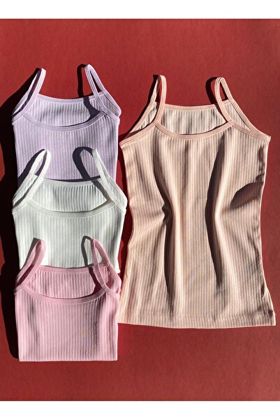 VicTroy Girl's Ribbed 5 Pieces Rope Strap Cotton Flexible Undershirt and Panty Set 34v20