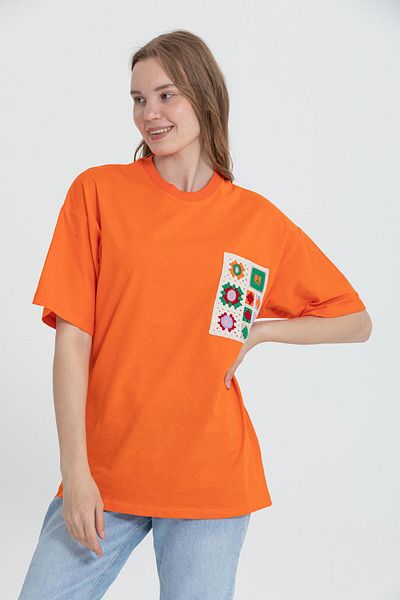 Rocqerx R-5731 Μπλουζάκι Oversize Crew Neck με Δαντέλα με λεπτομέρειες