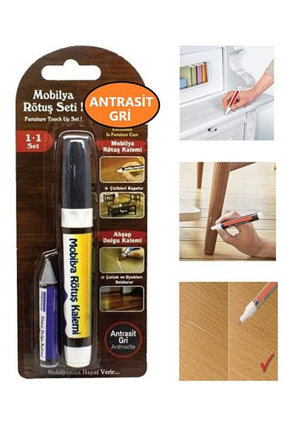 ŞENEL Yapı Market Furniture Touch Up Set + Wooden Filler Pen Scratch Crack Sealer Set of 2 Anthracite Gray