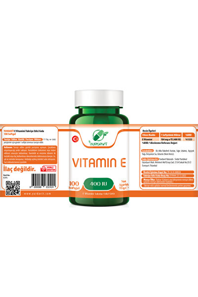 Yurdavit E Vitamini 100 Kapsül 400 Ünite Aromasız