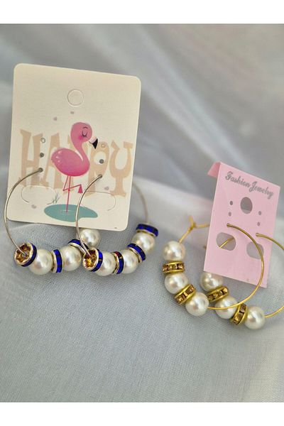 MFS Gold and Silver Pearl Glass Pearl Earrings - 2PCS
