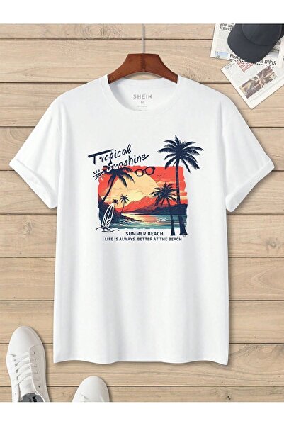 coolart Tropical Sunshine majica - bela Štampano Oversize kroj letnja kratki ...