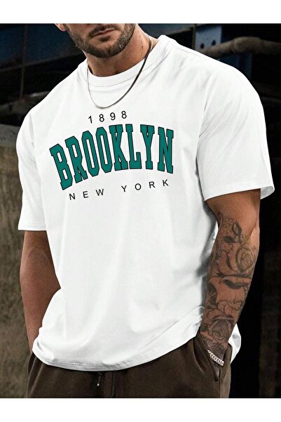coolart 1898 Brooklyn T-Shirt - Λευκό με στάμπα, υπερμεγέθη καλοκαιρινό κοντο...