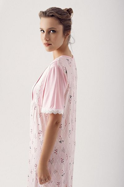 Artış Lycra Viscous Nightgown - Short Sleeve, Buttoned Pattern 14126