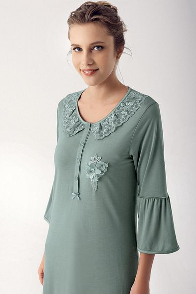 Artış Flexible Viscous Nightgown - Lace and Buttoned 14108