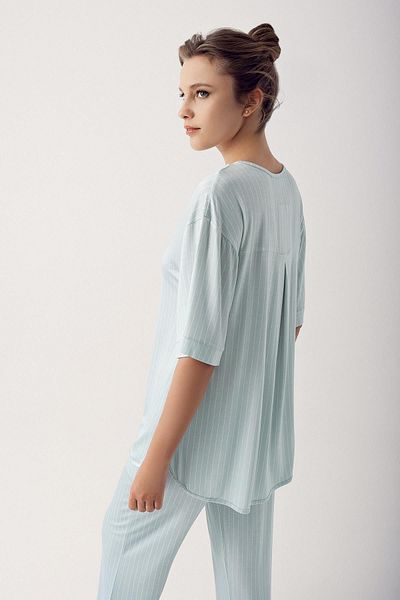 Artış Striped Lycra Viscose Women's Pajama Set - Short Sleeve 14212