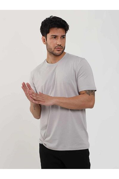 Dufy Men's Slim Fit Gray Melange T-shirt - Plain O Neck -105546