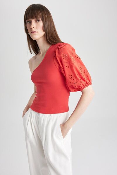 DeFacto Egy vállú, karcsú, bordázott camisole póló - rövid ujjú A7349ax23sm