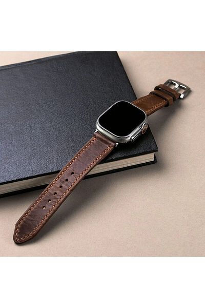CONOCER Handmade French Model Leather Band Strap Compatible with Apple Watch 42-44-45-49mm