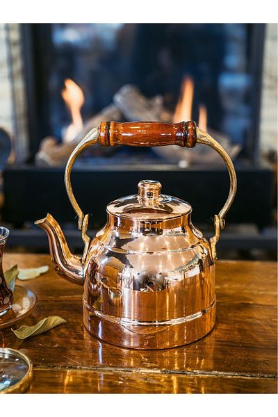 Bakır Concept Modern Copper Teapot - Wooden Handle, Copper Color