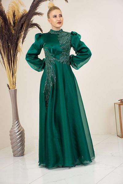 Surikka Rain Detailed - Draped Bead Embroidered Evening Dress