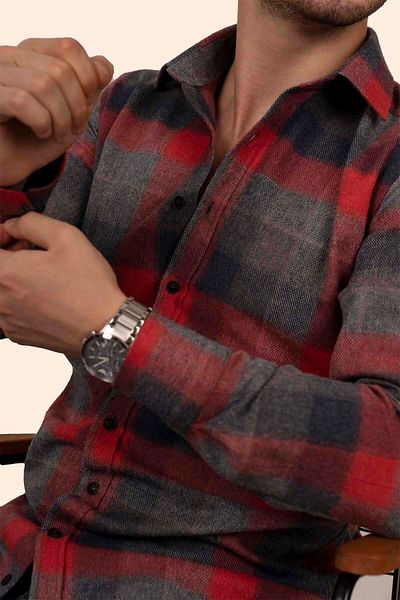 Etikmen Holzfällerhemd für Herren - Rot Grau, Slimfit, mit Geschenkbox