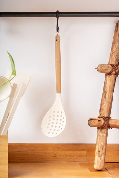 FH finehome White Silicone Colander - Pelia Bamboo Handle