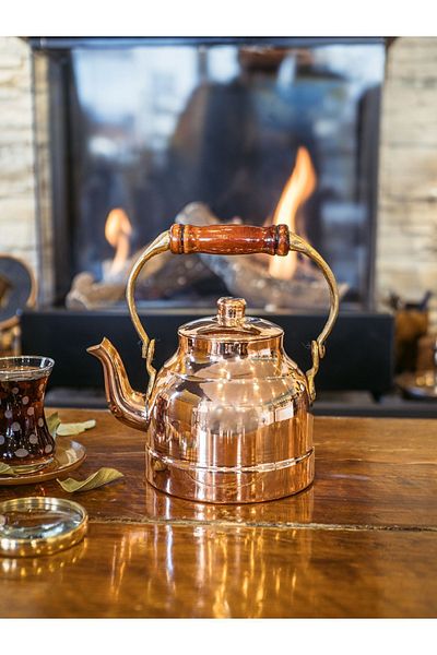 Bakır Concept Modern Copper Teapot - Wooden Handle, Copper Color