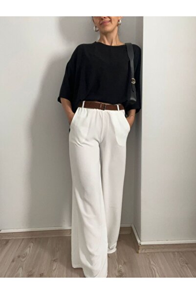 soBasic Білі широкі літні штани - на резинці, розмір L