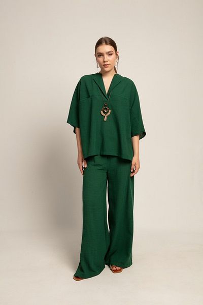 Suzi butik Emerald Green Linen Women's Set - 50374