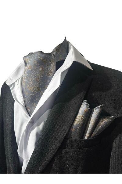 TMFASHİON Men's Ascot Scarf - Shawl Patterned, Self-Tied Neck Cover and Pocket Handkerchief Set