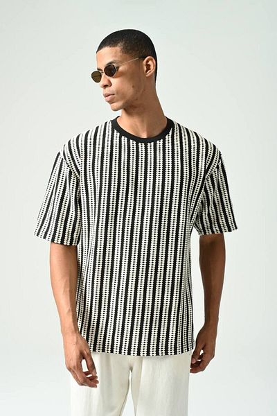 İLKCET MODA Πλεκτό ριγέ μπλουζάκι Oversize