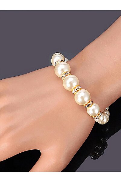 BİJUTERİ EVİ Incili Kadın Set Taşlı 3'lü Takım