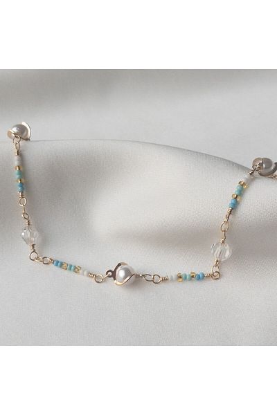 Siya Silver Pearl Design Beaded Anklet-21 5 cm
