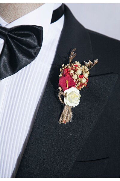 HayKa Konsept 'Kırmızı Calla Lily' Kuru Çiçek Sağdıç Damat Yaka Çiçeği