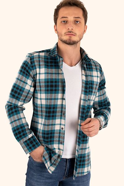 Etikmen Türkises Holzfällerhemd für Herren im Slimfit-Stil – in Geschenkverpackung