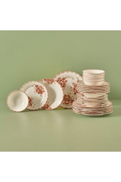 Bella Maison Antique Porselen 24 Parça 6 Kişilik Yemek Takımı Kırmızı