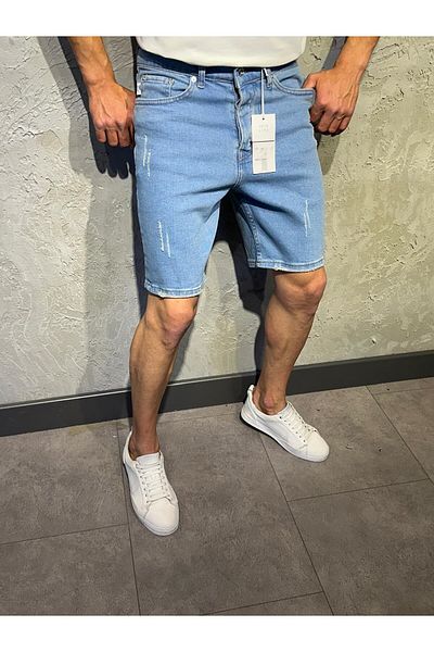 Oliggopol Světle modré Slim Fit pánské džínové šortky Capri - Lycra