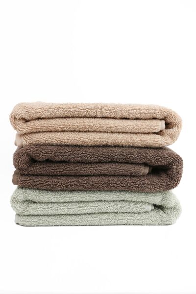 Taka Fabrics Хвиля 100% бавовна Рушник для рук, обличчя, гостей 3 штуки Розмір 70x140 см Набір Зелений-Кавовий-Бежевий